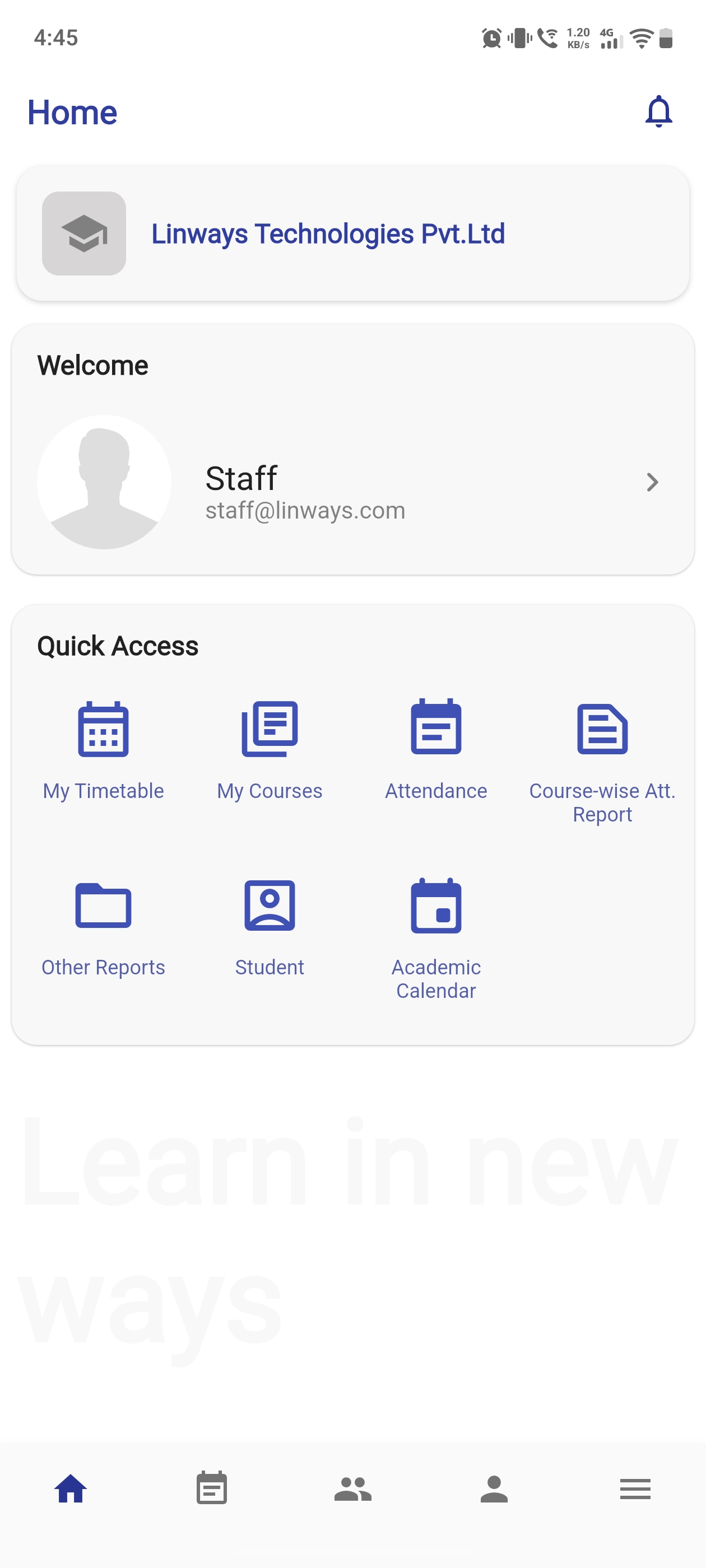 Faculty home screen