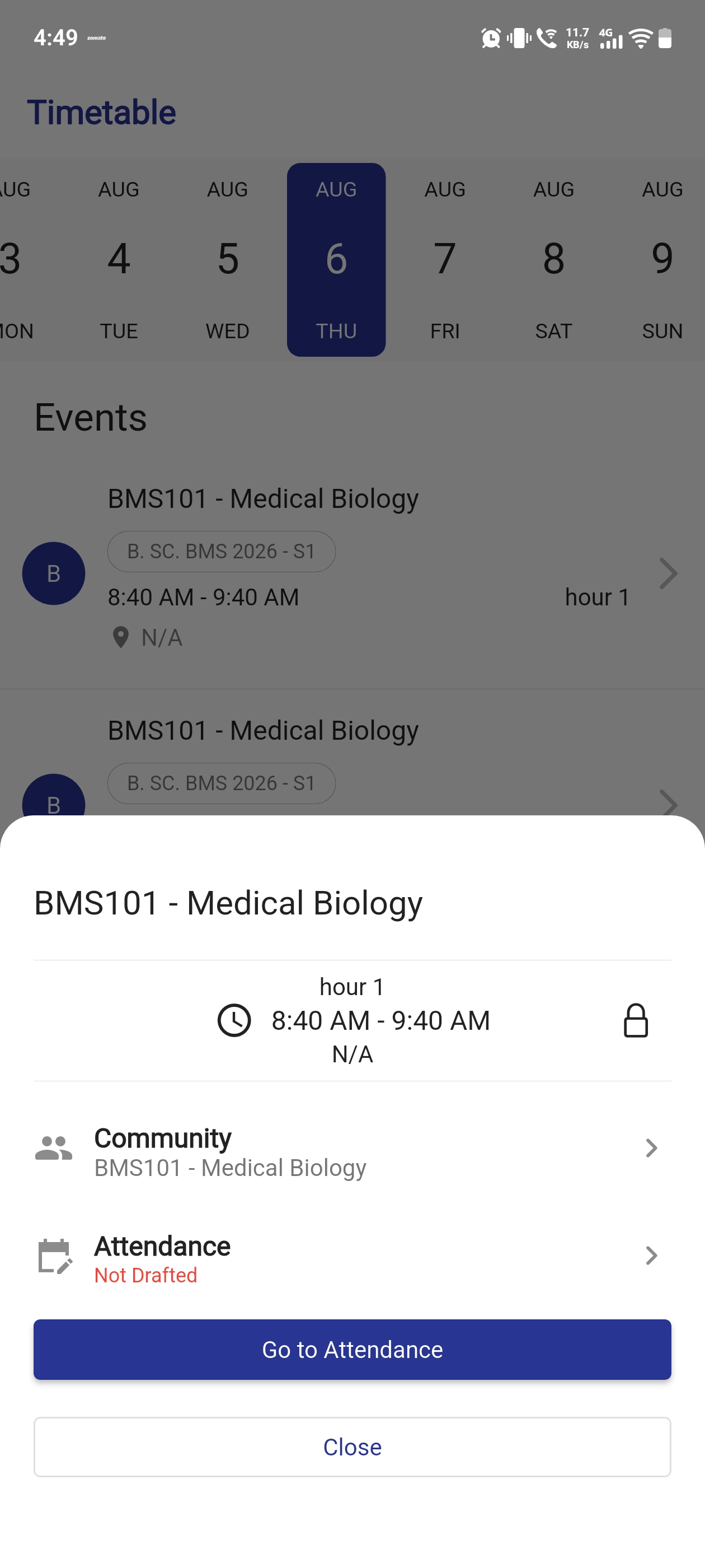 Faculty timetable and class detail