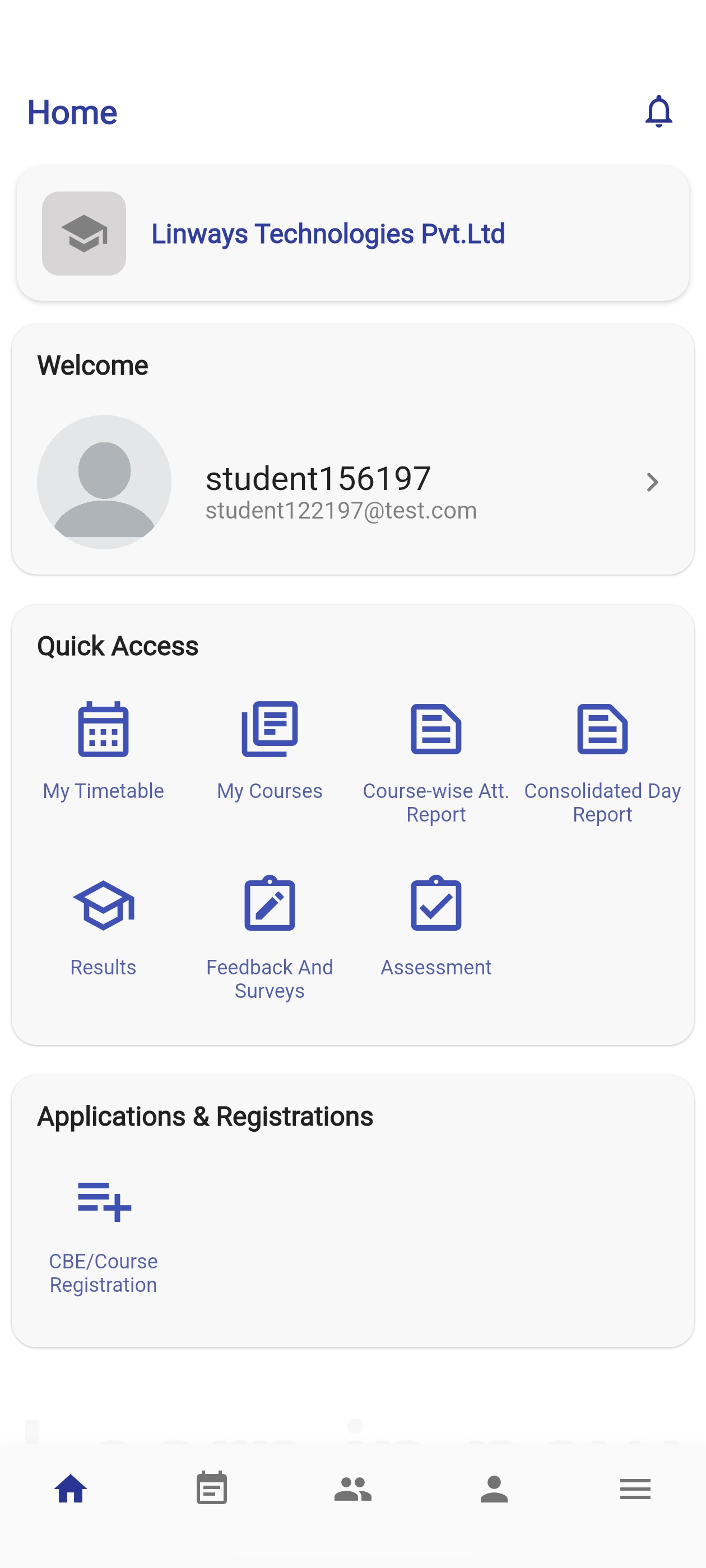 Student home dashboard
